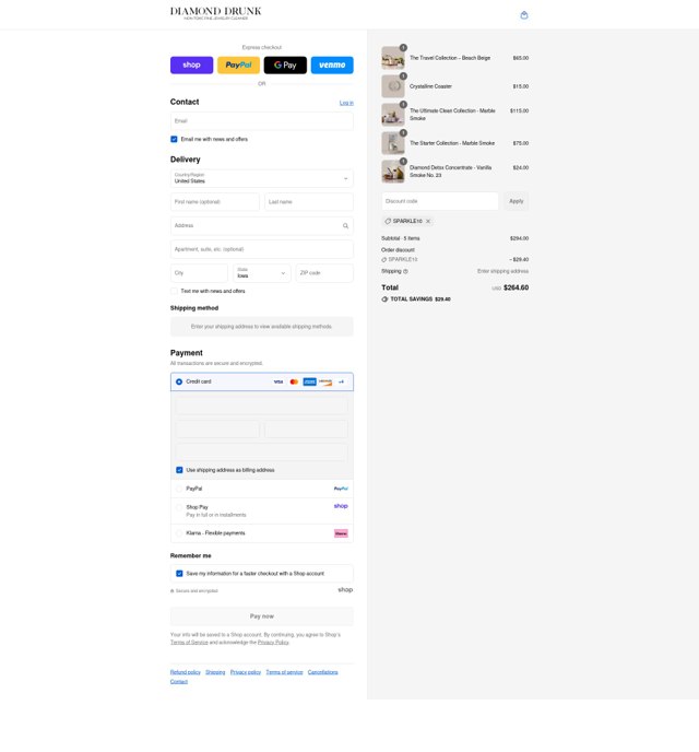 Diamond Drunk checkout page showing Diamond Drunk promo code box | Screenshot taken by SimplyCodes community member on Aug 31, 2025