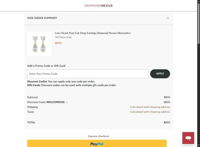Diamond Nexus checkout page showing Diamond Nexus discount code box | Screenshot taken by SimplyCodes community member on Jul 22, 2025