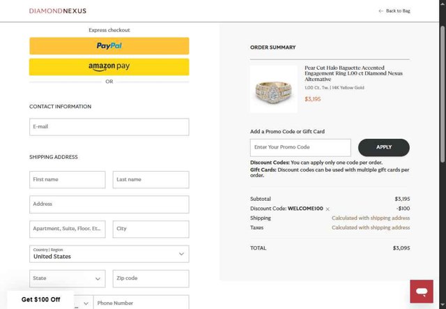 Diamond Nexus checkout page showing Diamond Nexus discount code box | Screenshot taken by SimplyCodes community member on Jul 22, 2025