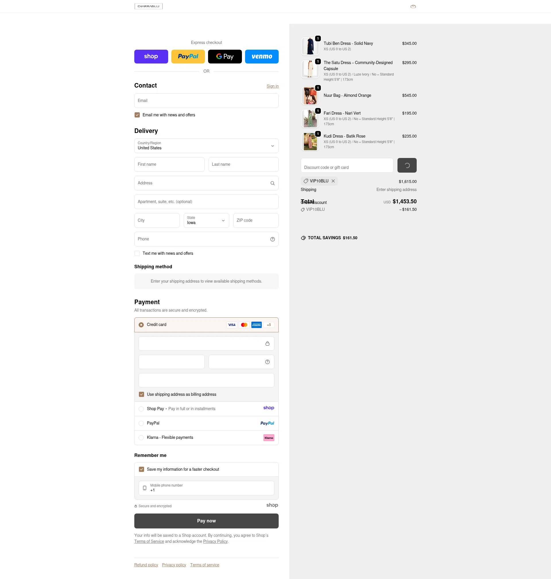 Diarrablu checkout page showing Diarrablu discount code box | Screenshot taken by SimplyCodes community member on Dec 30, 2025