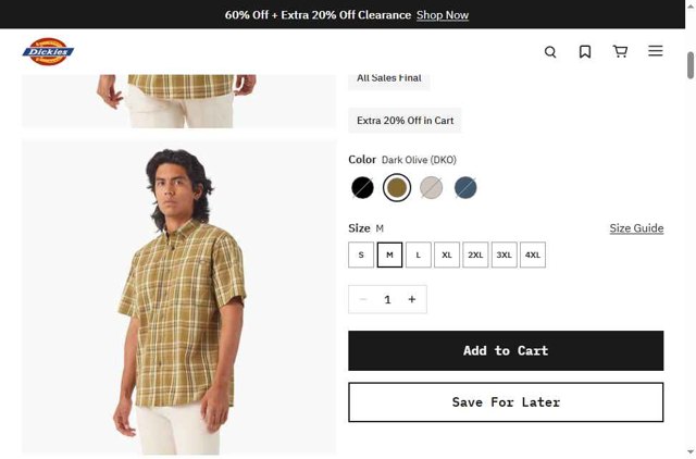 Dickies checkout page showing Dickies promo code box | Screenshot taken by SimplyCodes community member on Jul 25, 2025