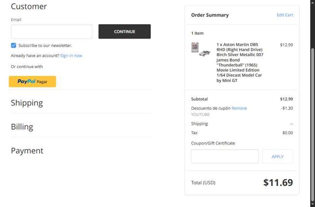 Diecast Models Wholesale checkout page showing Diecast Models Wholesale coupon code box | Screenshot taken by SimplyCodes community member on Jul 12, 2025