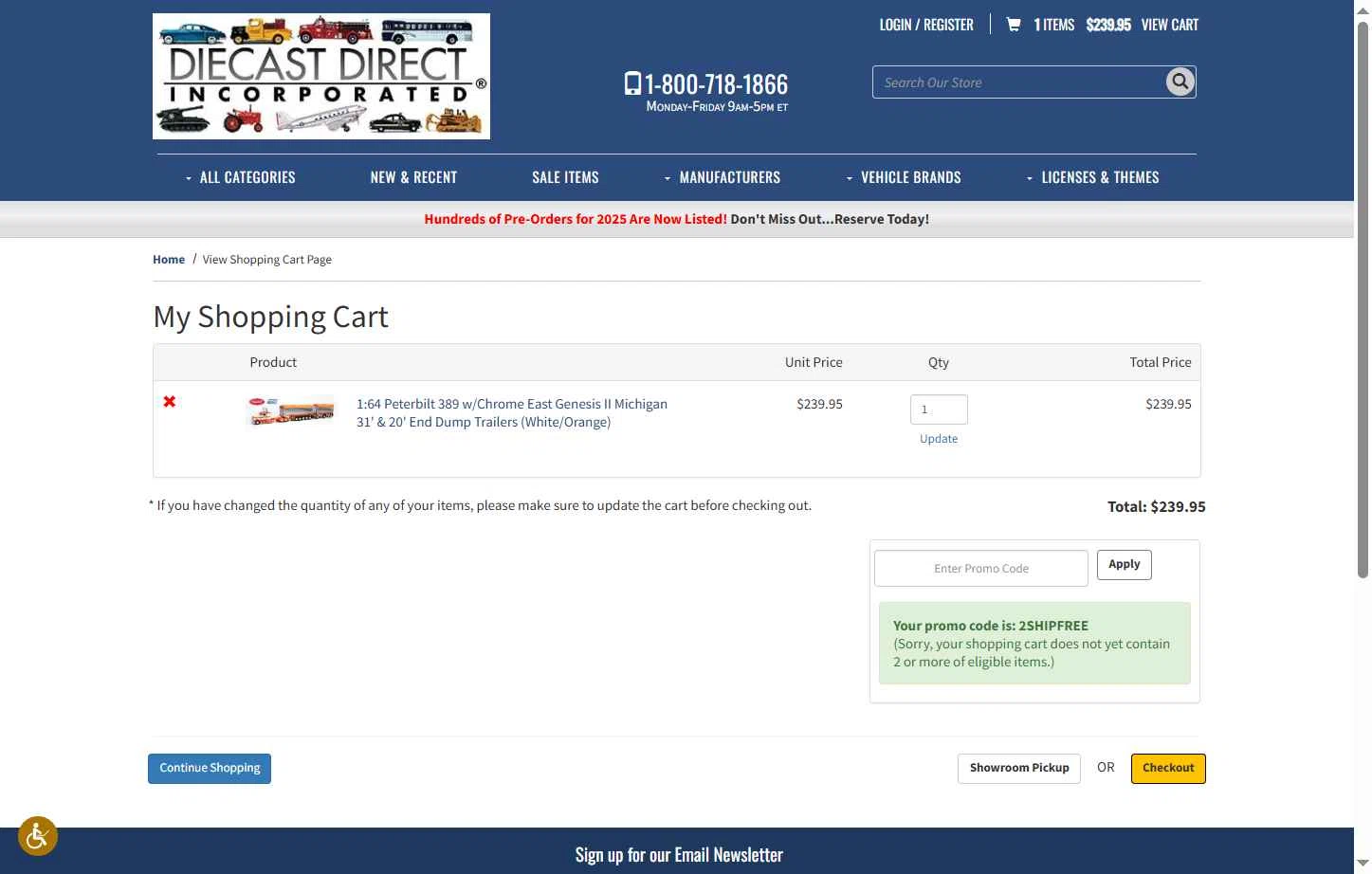 Diecast Direct checkout page showing Diecast Direct promo code box | Screenshot taken by SimplyCodes community member on May 4, 2025