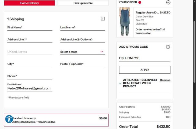 Diesel checkout page showing Diesel promo code box | Screenshot taken by SimplyCodes community member on Aug 10, 2025