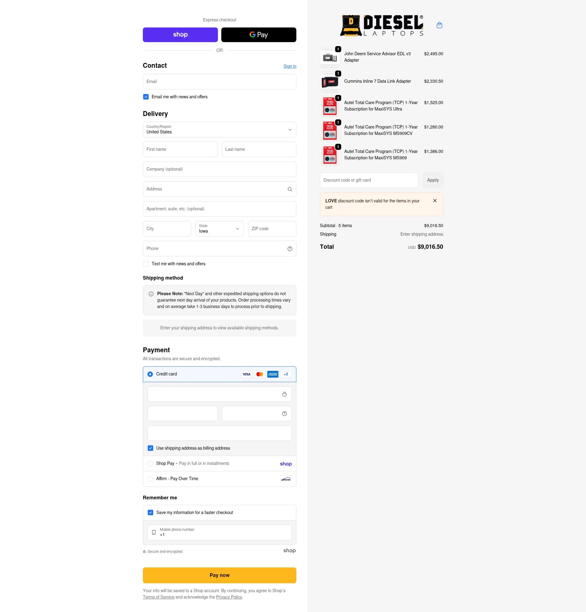 Diesel Laptops checkout page showing Diesel Laptops discount code box | Screenshot taken by SimplyCodes community member on Jan 23, 2026