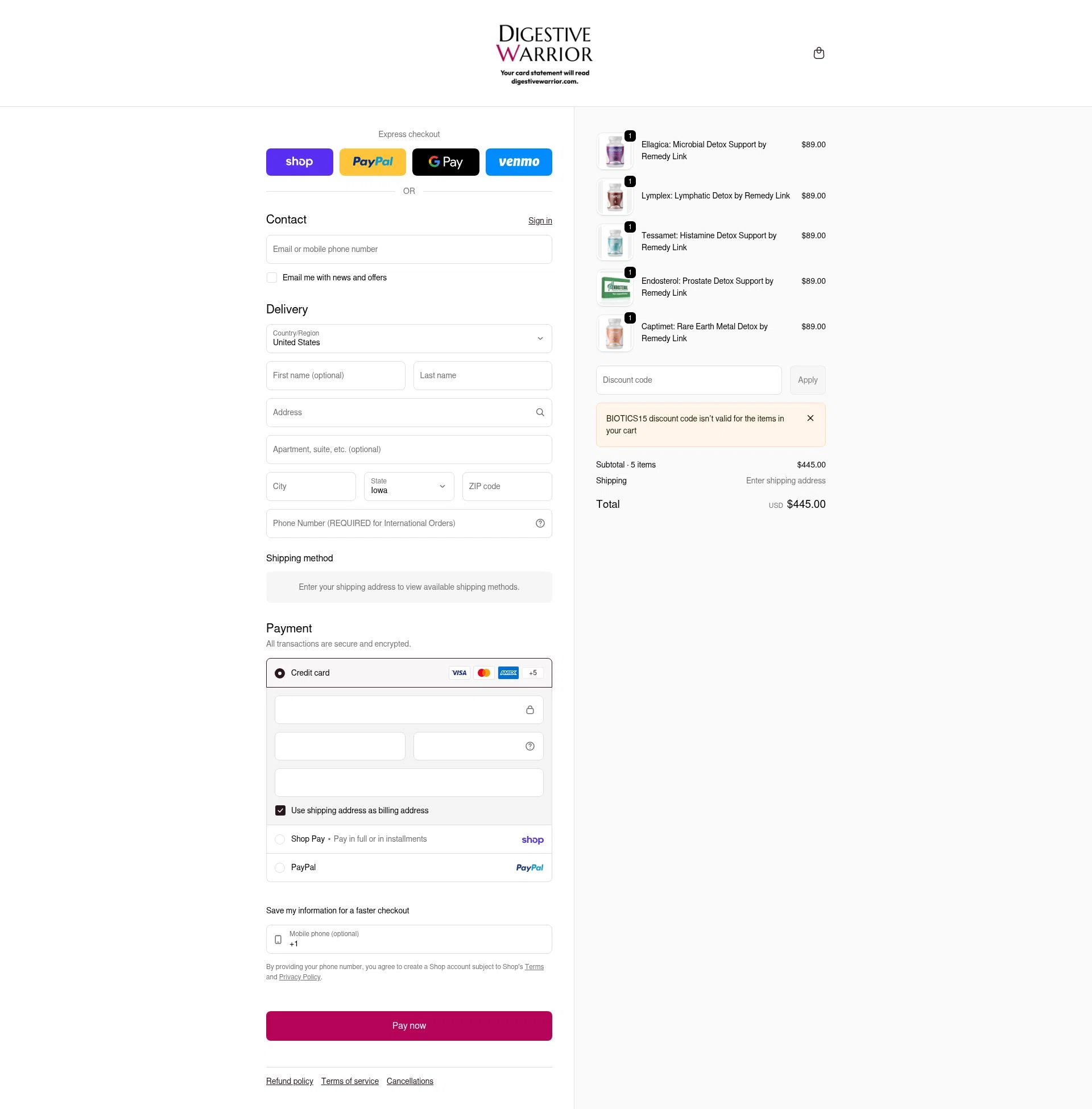 Digestive Warrior checkout page showing Digestive Warrior coupon code box | Screenshot taken by SimplyCodes community member on Feb 4, 2026