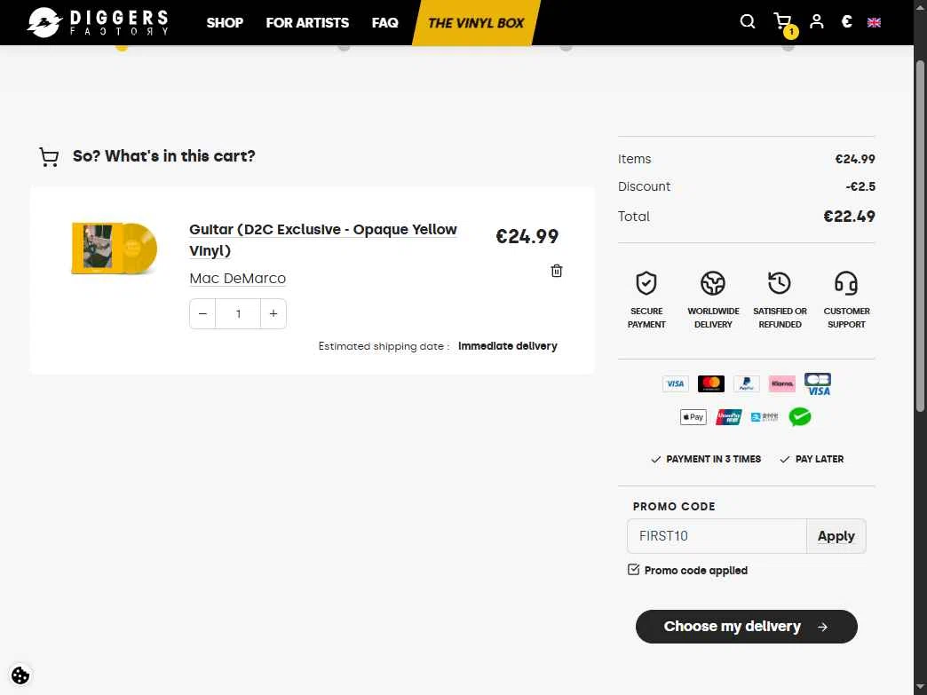 Diggers Factory checkout page showing Diggers Factory promo code box | Screenshot taken by SimplyCodes community member on Oct 29, 2025