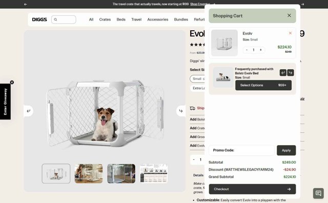 Diggs checkout page showing Diggs promo code box | Screenshot taken by SimplyCodes community member on Aug 23, 2025