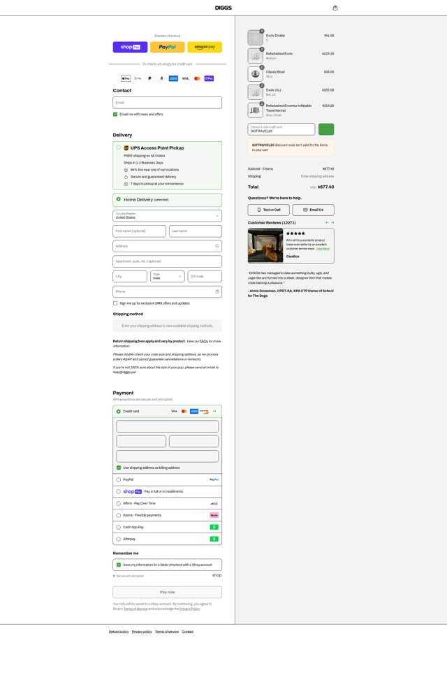 Diggs checkout page showing Diggs promo code box | Screenshot taken by SimplyCodes community member on Aug 12, 2025