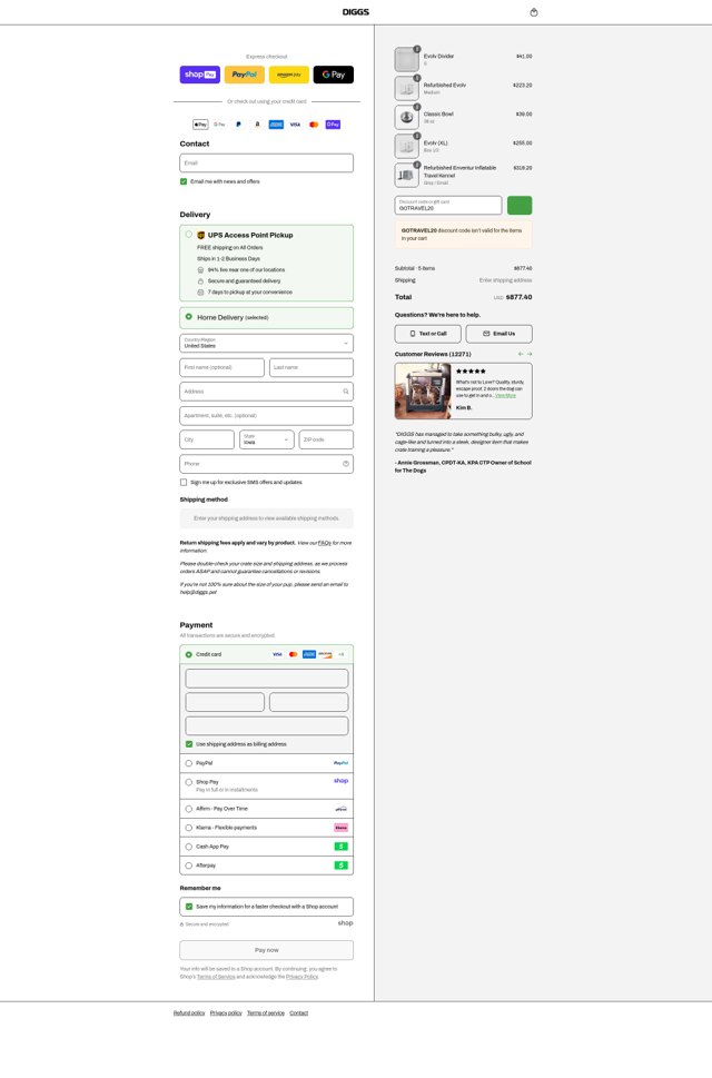 Diggs checkout page showing Diggs promo code box | Screenshot taken by SimplyCodes community member on Aug 17, 2025