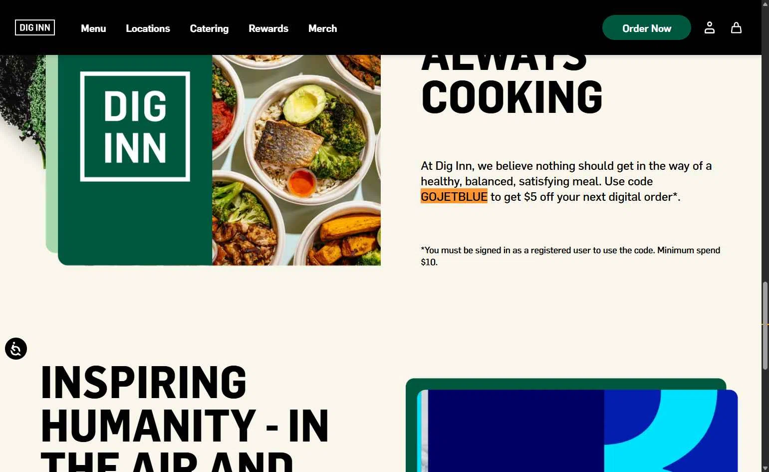 DIG Inn checkout page showing DIG Inn promo code box | Screenshot taken by SimplyCodes community member on Feb 6, 2026