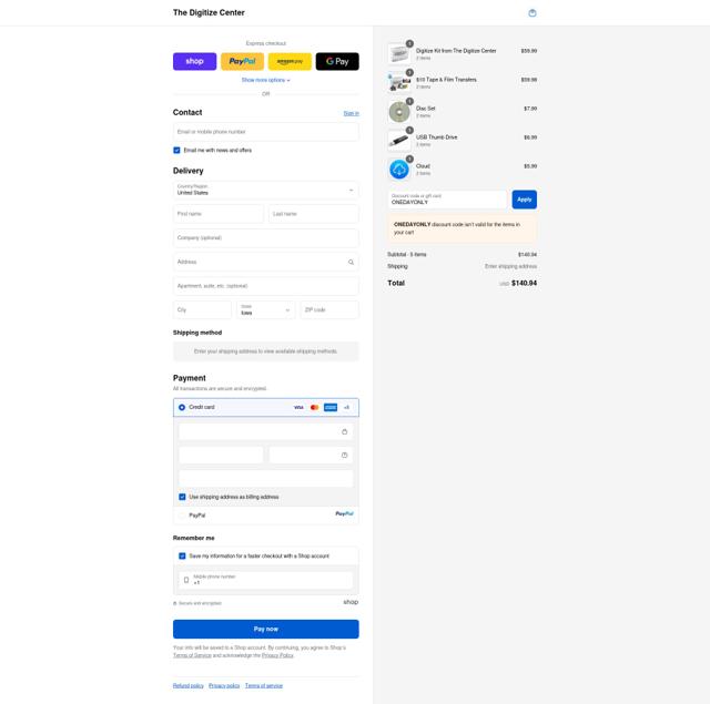 The Digitize Center checkout page showing The Digitize Center promo code box | Screenshot taken by SimplyCodes community member on Sep 13, 2025