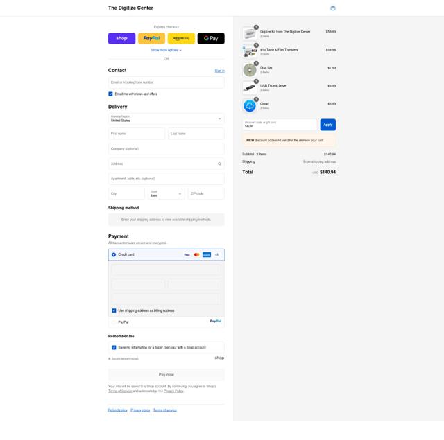 The Digitize Center checkout page showing The Digitize Center promo code box | Screenshot taken by SimplyCodes community member on Sep 13, 2025