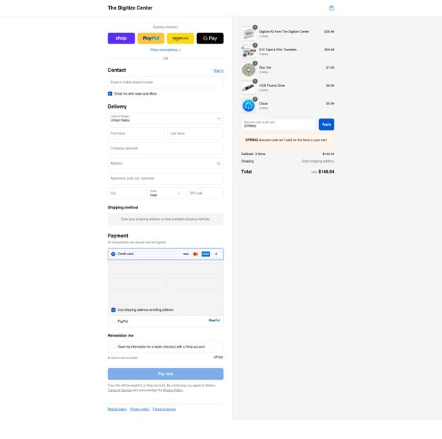 The Digitize Center checkout page showing The Digitize Center promo code box | Screenshot taken by SimplyCodes community member on Sep 13, 2025