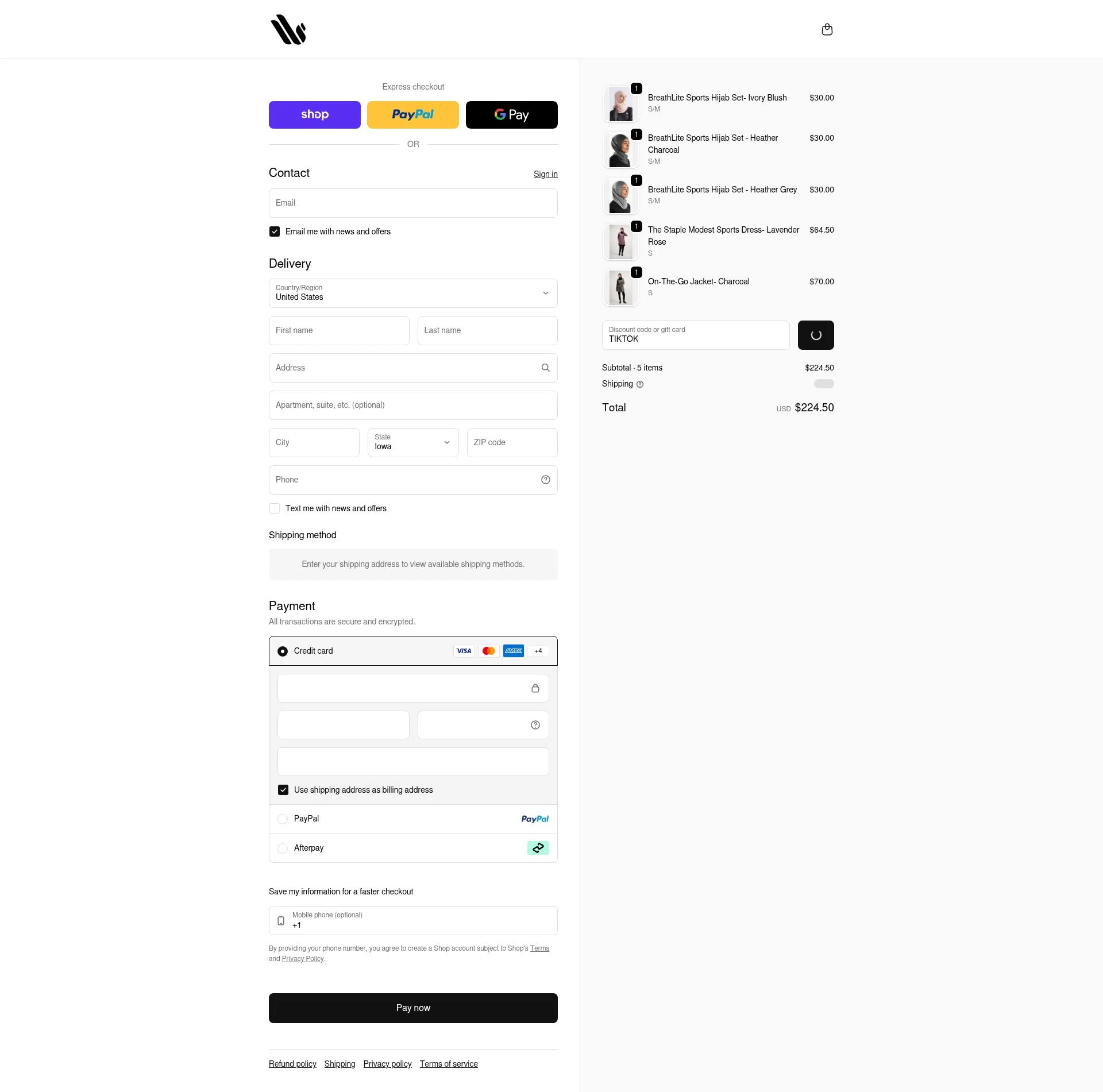 Dignitii Activewear checkout page showing Dignitii Activewear promo code box | Screenshot taken by SimplyCodes community member on Feb 9, 2026
