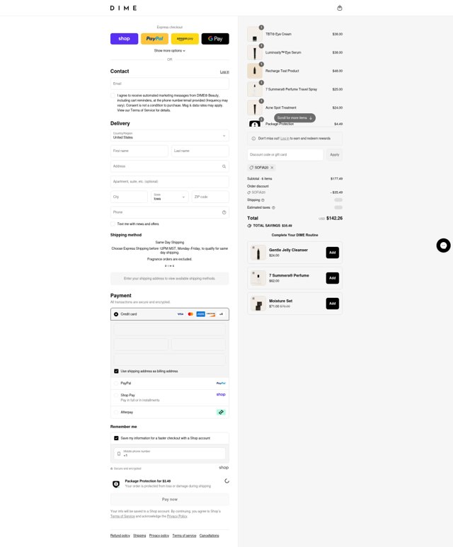 DIME Beauty checkout page showing DIME Beauty coupon code box | Screenshot taken by SimplyCodes community member on Sep 1, 2025