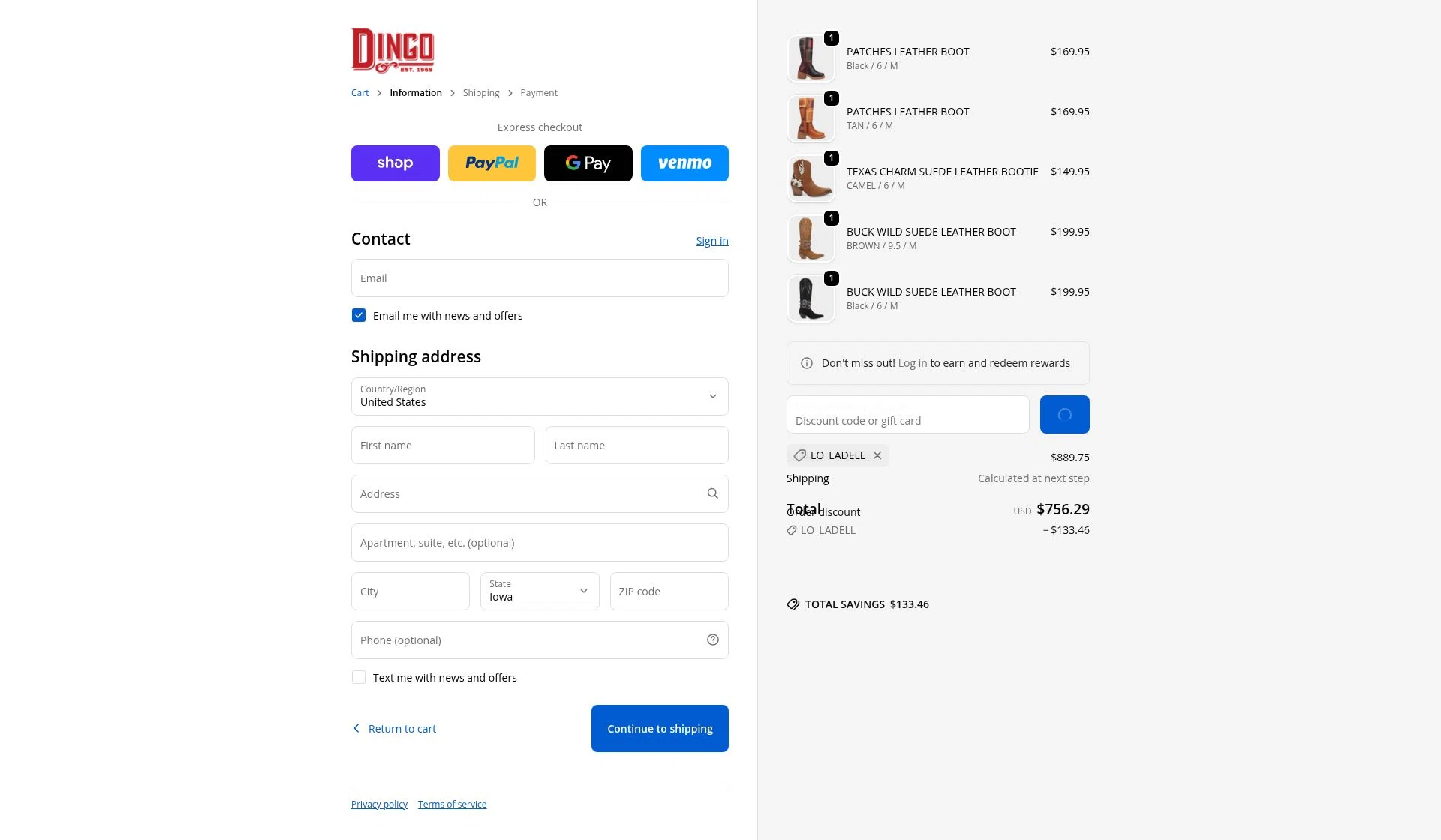 Dingo 1969 checkout page showing Dingo 1969 promo code box | Screenshot taken by SimplyCodes community member on Feb 17, 2026