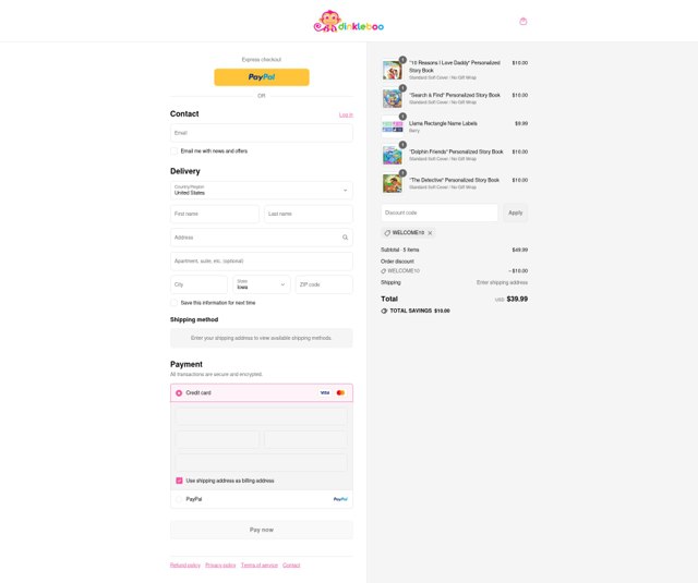 Dinkleboo checkout page showing Dinkleboo discount code box | Screenshot taken by SimplyCodes community member on Aug 27, 2025