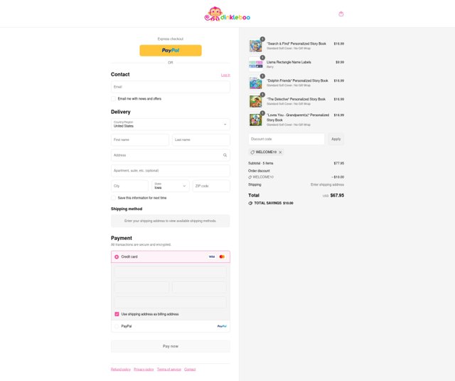 Dinkleboo checkout page showing Dinkleboo discount code box | Screenshot taken by SimplyCodes community member on Aug 13, 2025