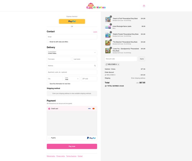 Dinkleboo checkout page showing Dinkleboo discount code box | Screenshot taken by SimplyCodes community member on Jul 28, 2025