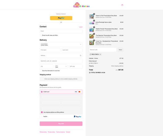 Dinkleboo checkout page showing Dinkleboo discount code box | Screenshot taken by SimplyCodes community member on Aug 5, 2025