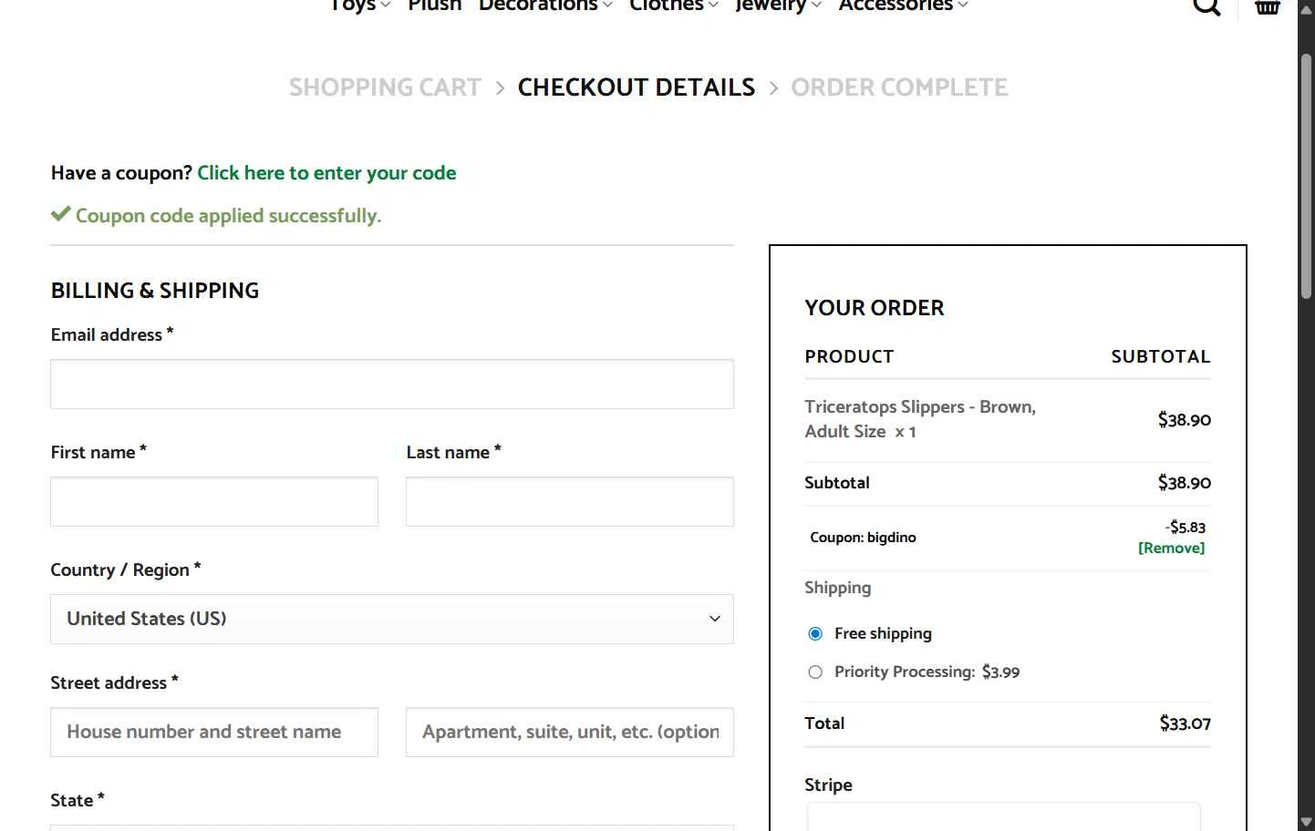 Dinosaur Universe checkout page showing Dinosaur Universe promo code box | Screenshot taken by SimplyCodes community member on Feb 3, 2026