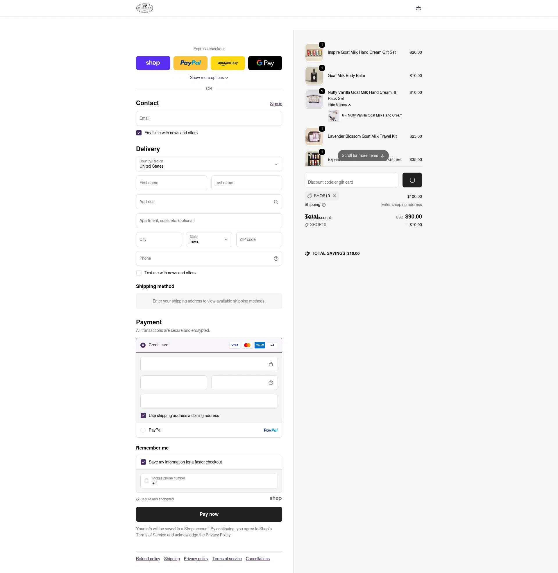Dionis Goat Milk Skincare checkout page showing Dionis Goat Milk Skincare promo code box | Screenshot taken by SimplyCodes community member on Dec 22, 2025