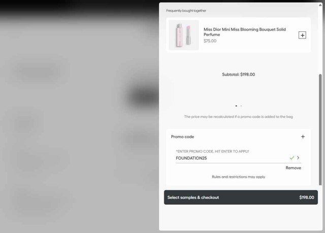 Dior Beauty checkout page showing Dior Beauty promo code box | Screenshot taken by SimplyCodes community member on Aug 24, 2025