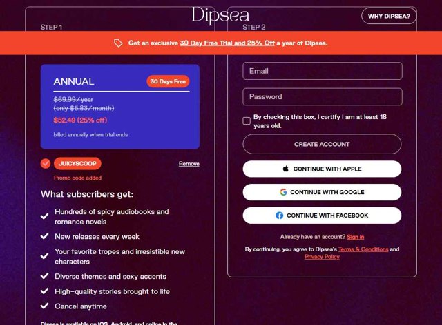 Dipsea checkout page showing Dipsea promo code box | Screenshot taken by SimplyCodes community member on Aug 11, 2025
