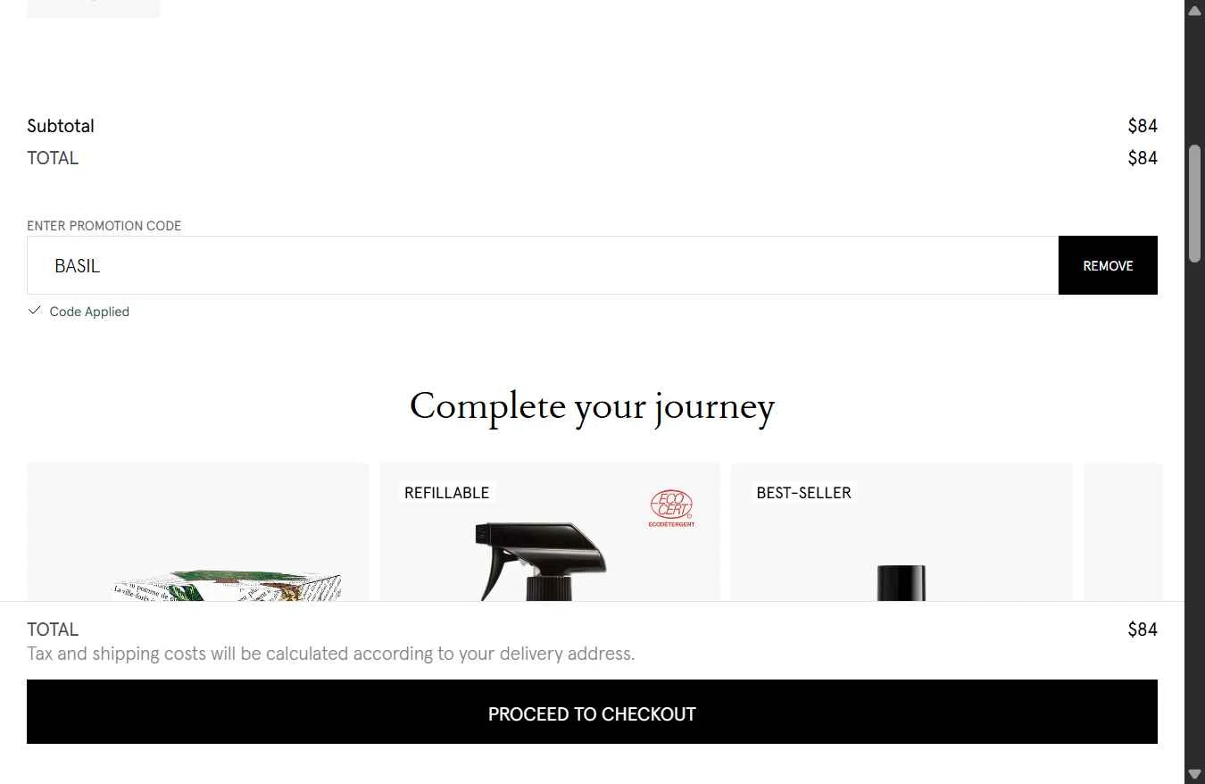Diptyque Paris checkout page showing Diptyque Paris promo code box | Screenshot taken by SimplyCodes community member on Nov 30, 2025