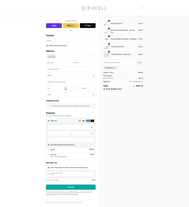 Dipwell checkout page showing Dipwell promo code box | Screenshot taken by SimplyCodes community member on Sep 12, 2025