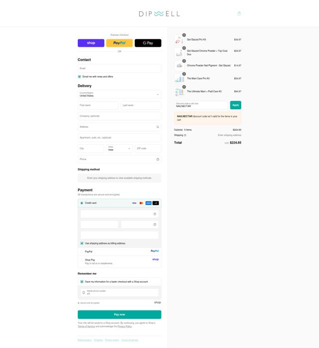 Dipwell checkout page showing Dipwell promo code box | Screenshot taken by SimplyCodes community member on Sep 12, 2025