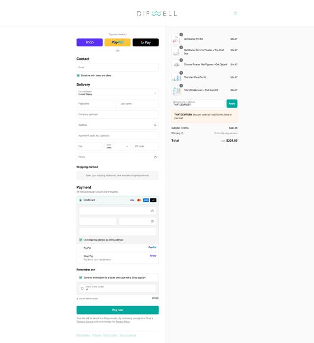 Dipwell checkout page showing Dipwell promo code box | Screenshot taken by SimplyCodes community member on Sep 12, 2025
