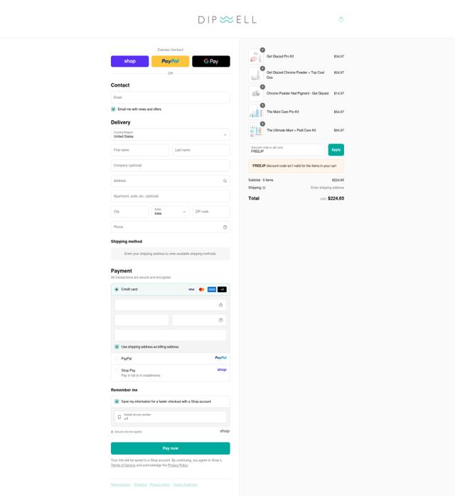 Dipwell checkout page showing Dipwell promo code box | Screenshot taken by SimplyCodes community member on Sep 12, 2025