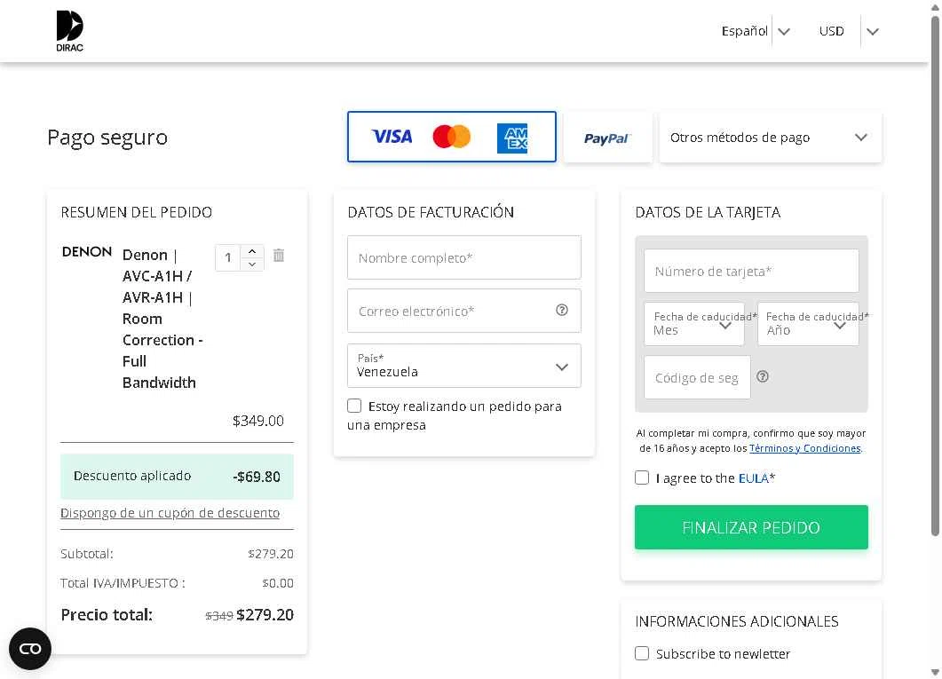 Dirac checkout page showing Dirac discount code box | Screenshot taken by SimplyCodes community member on Jun 16, 2025