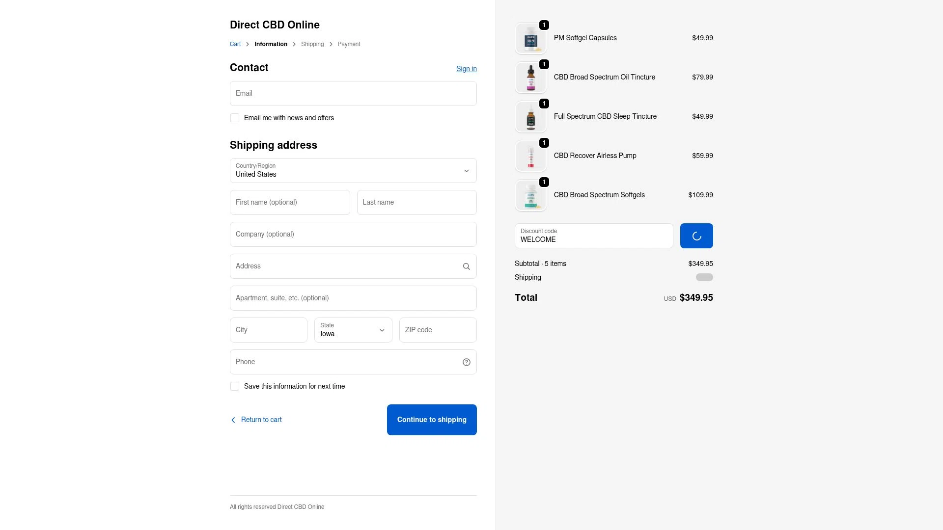Direct CBD Online checkout page showing Direct CBD Online discount code box | Screenshot taken by SimplyCodes community member on Feb 2, 2026