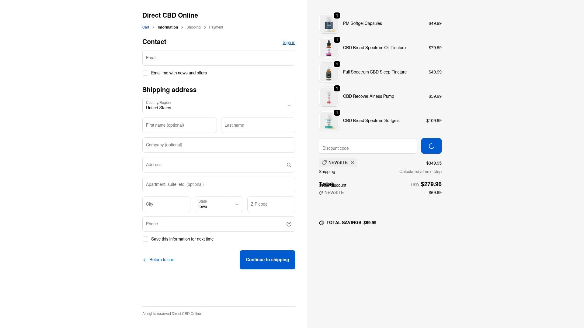 Direct CBD Online checkout page showing Direct CBD Online discount code box | Screenshot taken by SimplyCodes community member on Feb 6, 2026