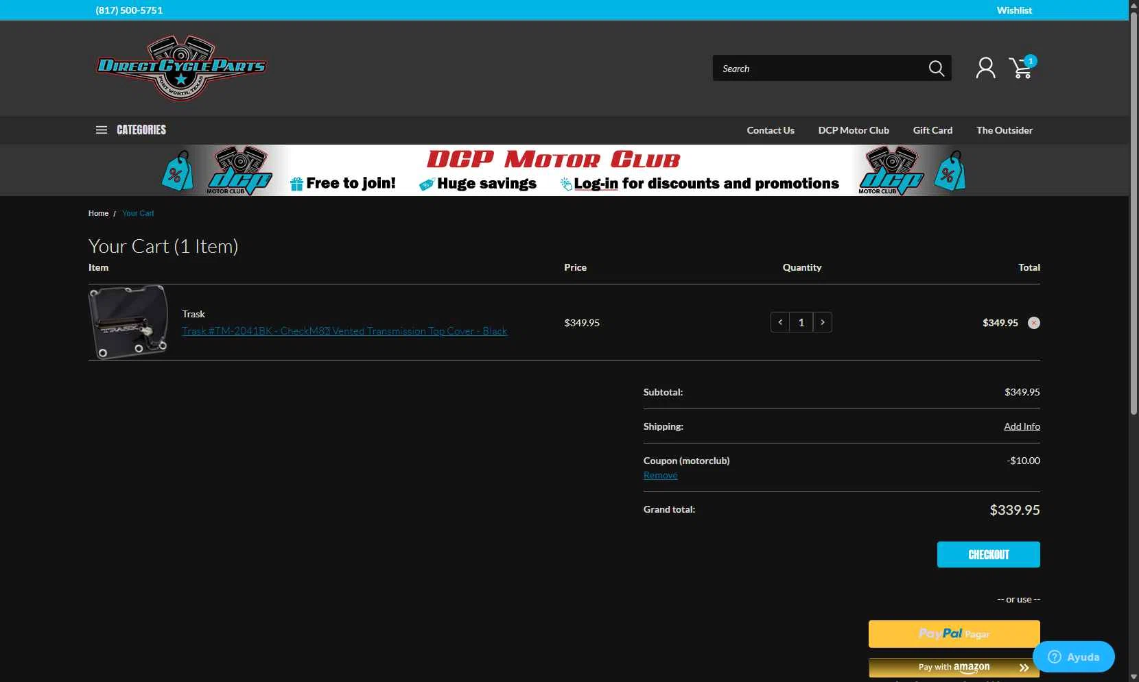 Direct Cycle Parts checkout page showing Direct Cycle Parts promo code box | Screenshot taken by SimplyCodes community member on Nov 8, 2025