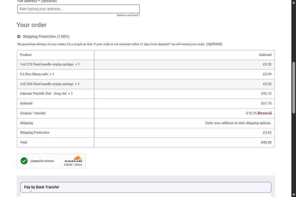 Direct Peptides US checkout page showing Direct Peptides US promo code box | Screenshot taken by SimplyCodes community member on Dec 30, 2025