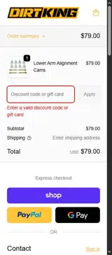 Dirt King coupon verification screenshot