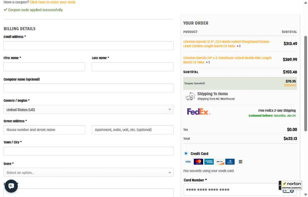 Dirty Bird Guns & Ammo checkout page showing Dirty Bird Guns & Ammo promo code box | Screenshot taken by SimplyCodes community member on Jan 22, 2026