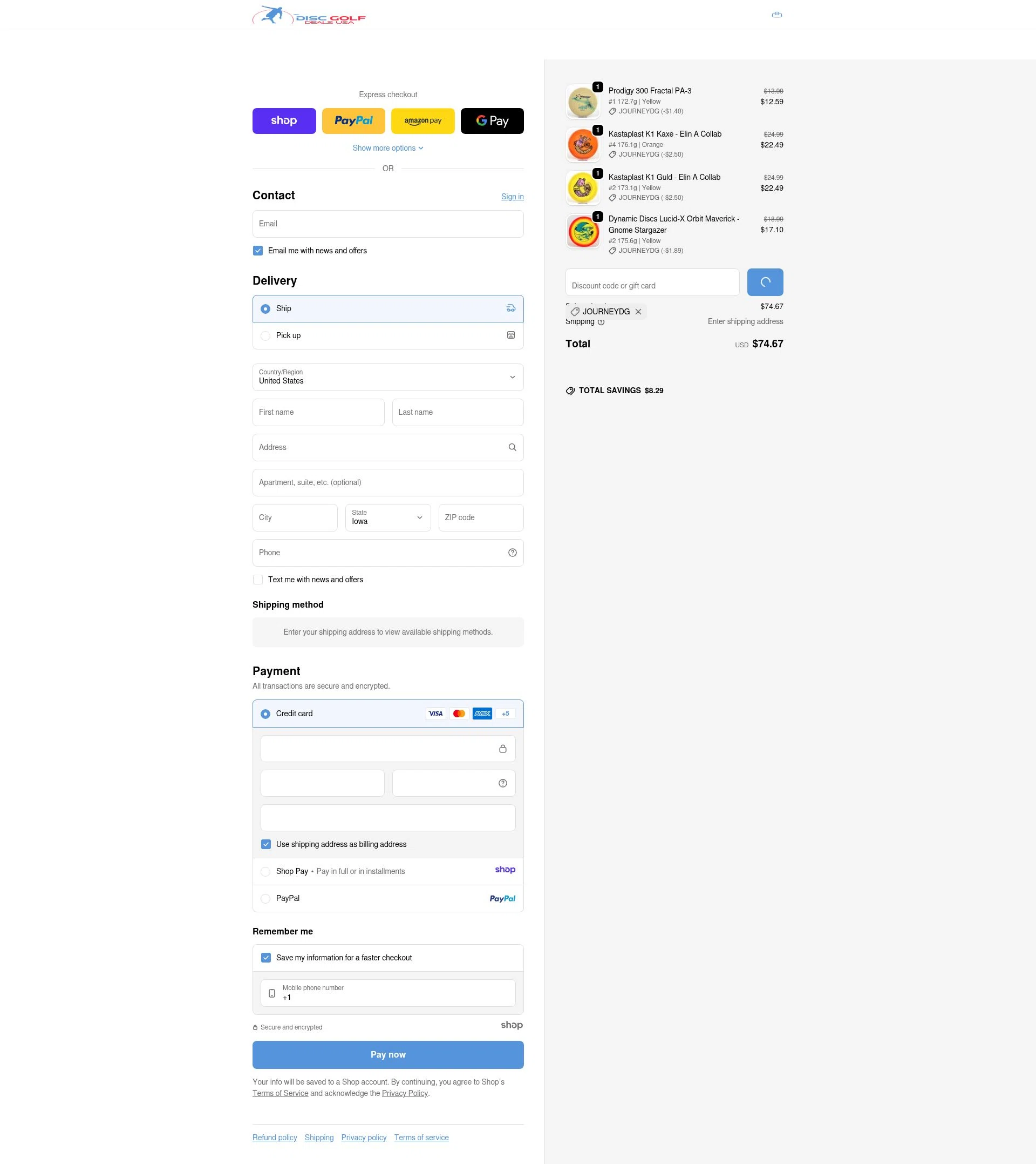 Disc Golf Deals USA checkout page showing Disc Golf Deals USA discount code box | Screenshot taken by SimplyCodes community member on Jan 3, 2026