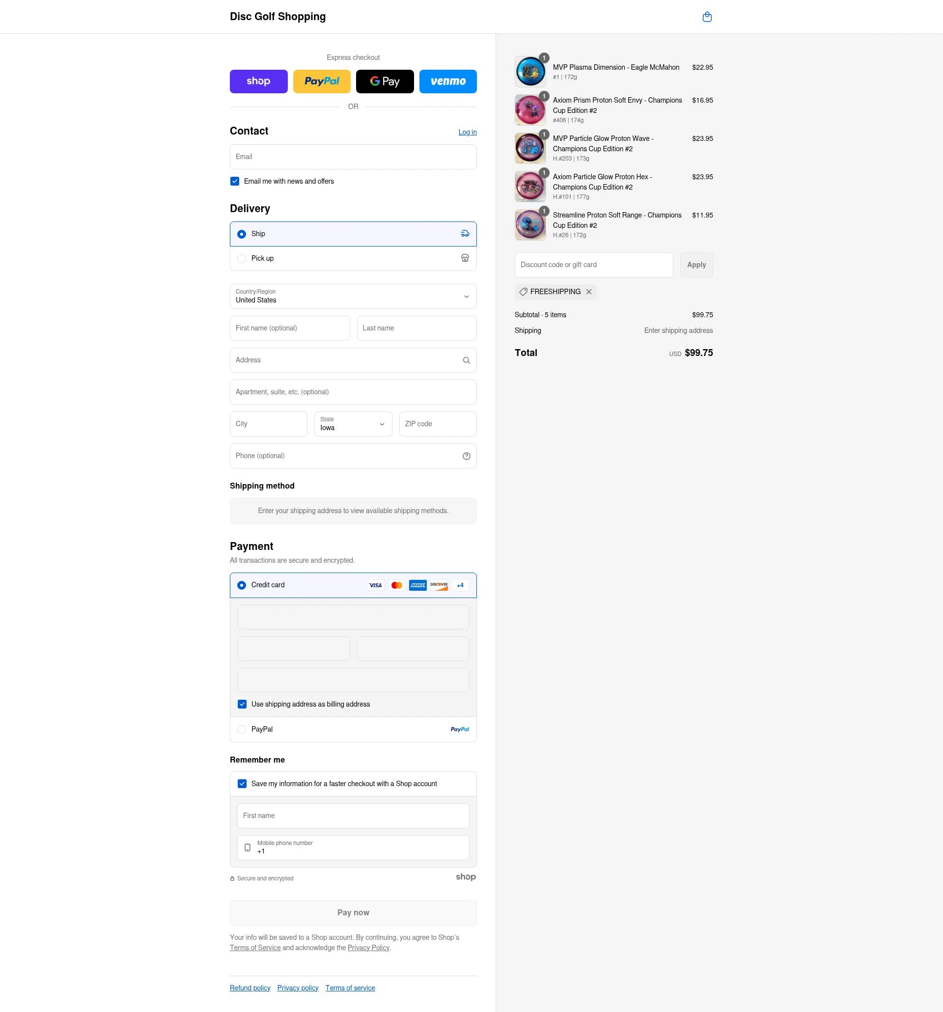 Disc Golf Shopping checkout page showing Disc Golf Shopping discount code box | Screenshot taken by SimplyCodes community member on Sep 8, 2025