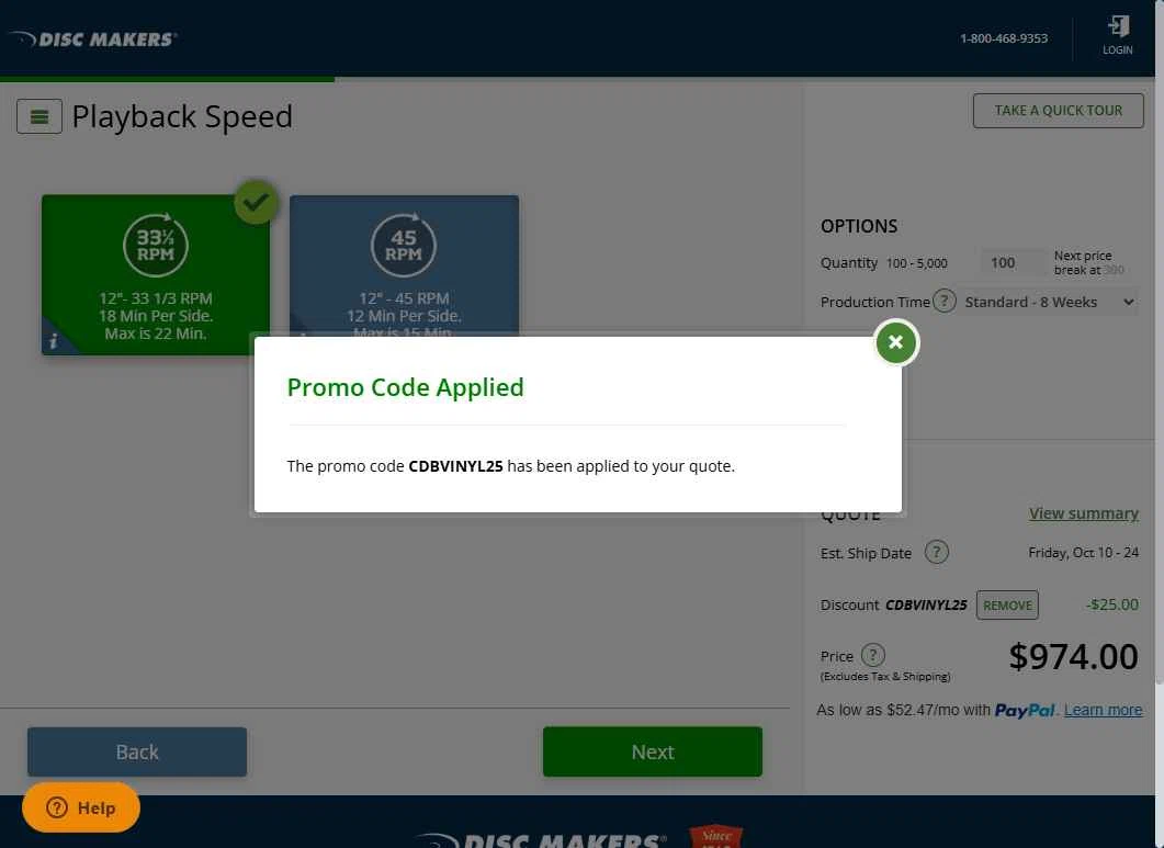 Disc Makers checkout page showing Disc Makers promo code box | Screenshot taken by SimplyCodes community member on Aug 14, 2025