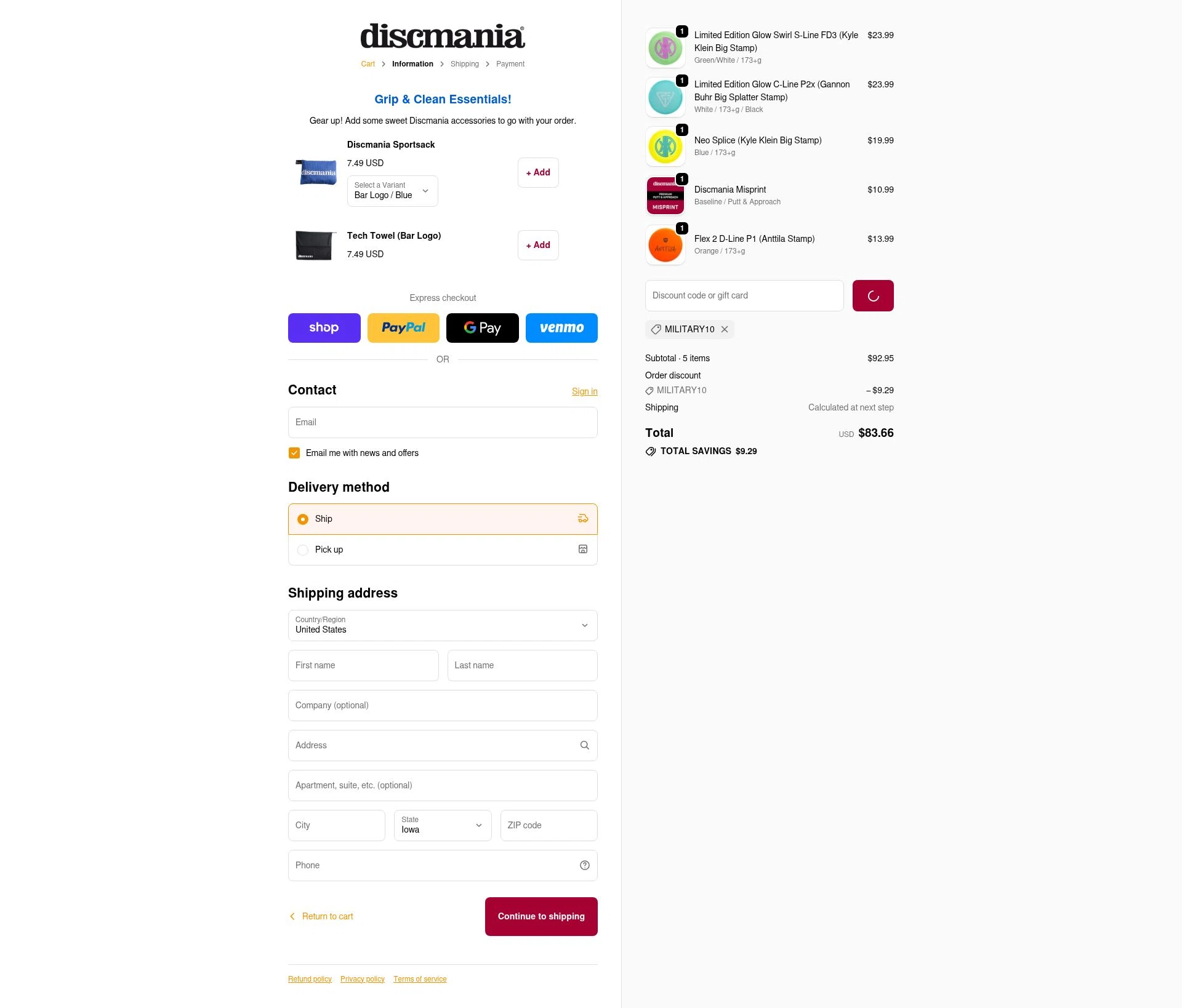 Discmania Store checkout page showing Discmania Store promo code box | Screenshot taken by SimplyCodes community member on Jan 28, 2026