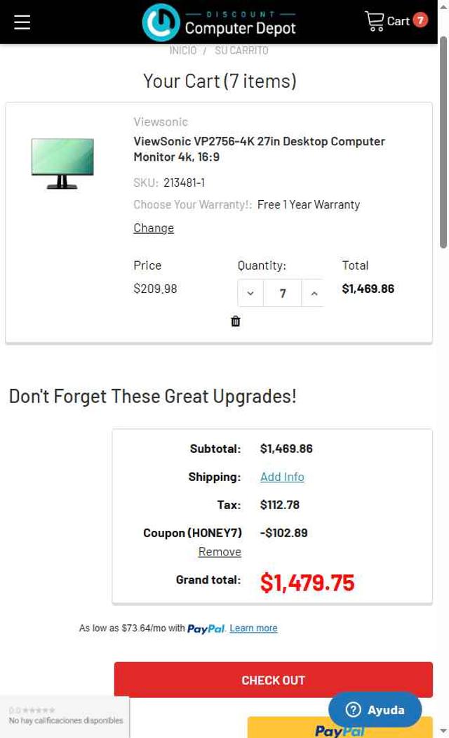 Discount Computer Depot checkout page showing Discount Computer Depot coupon code box | Screenshot taken by SimplyCodes community member on Jul 29, 2025