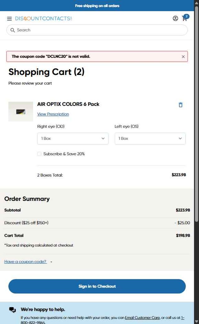 Discount Contacts checkout page showing Discount Contacts promo code box | Screenshot taken by SimplyCodes community member on Jul 17, 2025