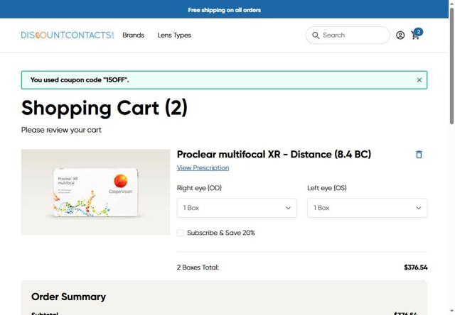 Discount Contacts checkout page showing Discount Contacts promo code box | Screenshot taken by SimplyCodes community member on Sep 8, 2025
