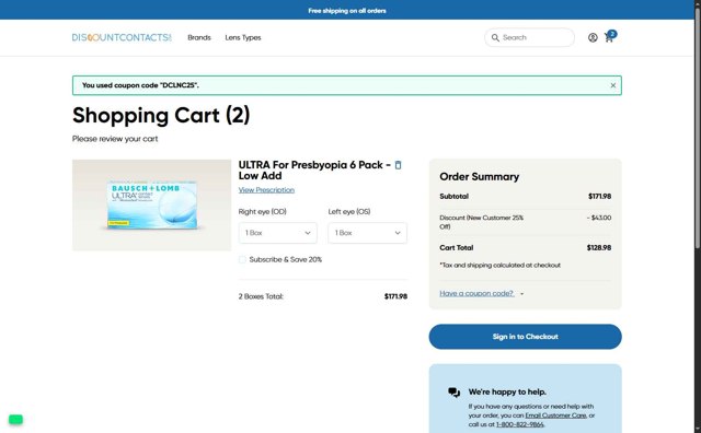 Discount Contacts checkout page showing Discount Contacts promo code box | Screenshot taken by SimplyCodes community member on Aug 3, 2025