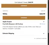 Discount Cutlery coupon verification screenshot